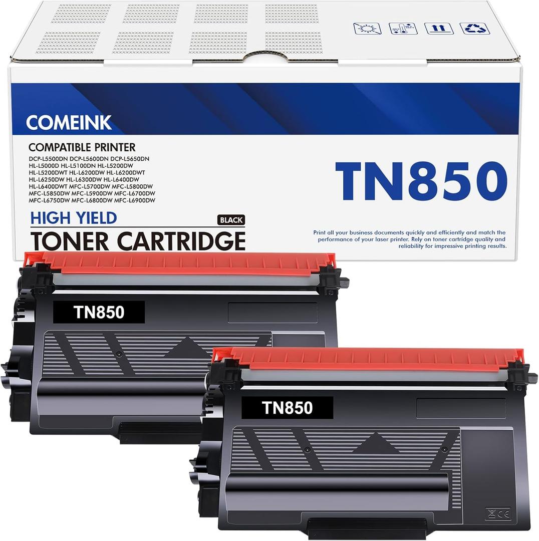 TN-850 TN850 Toner Cartridge 2-Pack: Replacement for Brother TN 850 TN820 High Yield Black for HL-L6200DW MFC-L5850DW MFC-L5900DW HL-L5100DN Printer Ink
