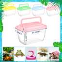 24 Pcs Plastic Fish Bowls with Ventilated Lids and Fishing Nets Bulk Set Include 12 Fish Bowl with Handle and 12 Fishing Nets for Collecting Fishes Crabs Sea Creatures for Summer Beach Party Favors