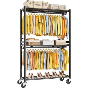 HYSEYY Rolling Clothes Rack Heavy Duty Clothing Rack for Hanging Clothes