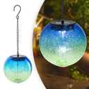 Hanging Solar Lights Outdoor Solar Lanterns Outdoor Decorative Cracked Glass Ball Lights Solar Powered Waterproof LED Globe Lantern for Outdoor Porch Patio Garden Decor Gift Blue&Green