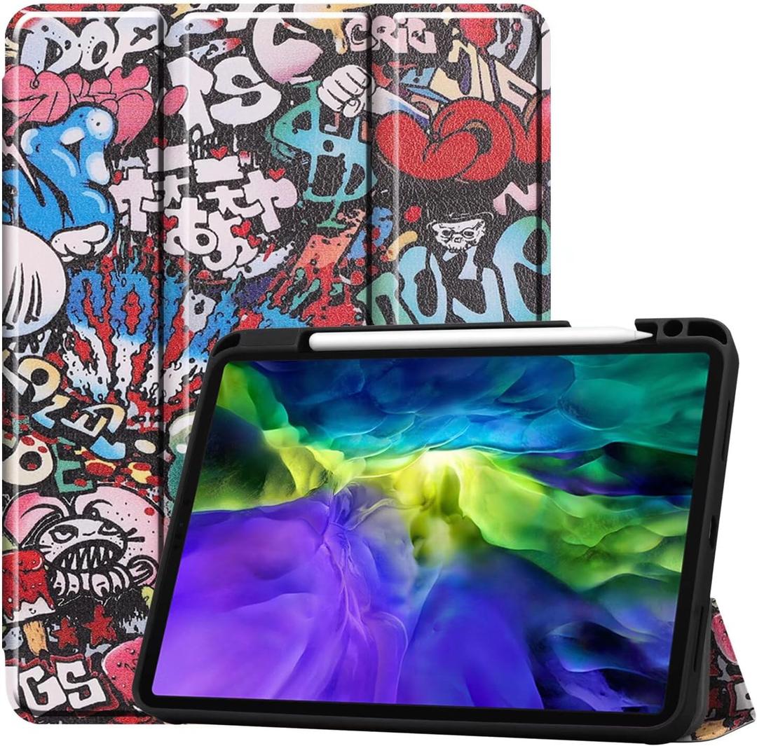 for Apple iPad Pro 11 1st 2nd 3rd 4th Generation(2018 2020 2021 2022 Release) Tablet Cover, Folio Stand Lightweight Leather Case for iPad Pro 11" Gen 2nd 3rd 4th (TPU-Graffiti)