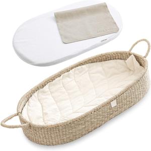 Premium Baby Changing Basket - Artisan-Crafted Seagrass With Extra High Sides - Changing Basket for Baby Dresser - All Accessories Included - Complete Set for Nursery (Natural)