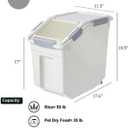 HANAMYA 33 Liter / 50 lbs Rice Storage Container with Measuring Cup, BPA free, For Rice | Grain | Pet Food | Flour, 2 count, White, 11.5"W x 17.6"D x 19.5"H