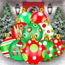Jetec 32 Inch Giant PVC Inflatable Christmas Ball Ornaments Large Xmas Blow Ball Decorations Inflatables Outdoor Holiday Decorations Christmas Blow up Yard Decor(2 Pcs,Stylish)