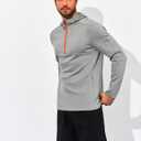 Yousify Mens Quarter Zip Hoodie Sweatshirts Long Sleeve Casual Pullover Sports Outdoor Hoodies with Zip Pockets (Gray, S)