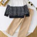 Toddler/Little Boys Long Sleeve Polo Sweatshirt Set Breathable Pullover Striped Outfits 2 Piece Set Stripe Polo 6T
