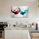 Kitchen Canvas Wall Art Wine Picture Wall Decor Teal and Red Wine Painting Prints Modern Artwork for Bar Restaurant Dining Room Home Decor Framed(Art-1,16.00x24.00 inch)