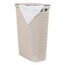 Mind Reader Slim Laundry Hamper with Lid, 40L Clothes Basket, Linen Design, Plastic, Ivory
