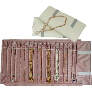 Travel Necklace Organizer, Tangle Free Jewelry Case, 16 Slots
Foldable,LightWeight Compact, Velvet Lining Jewelry Storage Bag for Chain Bracelet, Gift for Women Girls,Gray PU and Pink