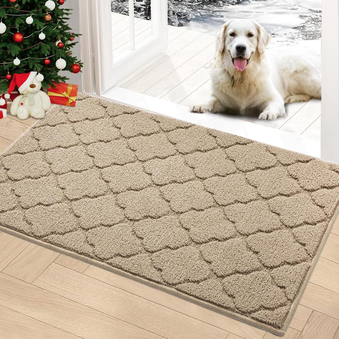 Timo Indoor Doormat, Front Door Mat 36"x59" Absorbent Rubber Backing Non Slip Door Mats, Machine Washable Resist Dirt Low Profile Rugs for Entryway, Front Door Rugs Indoor for Muddy Wet Shoes, Beige