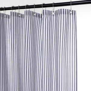 Stripe Cotton Toile Shower Curtain Ticking Stripe Woven Print Curtain Bathroom Decor for Traditional and Contemporary Style Kitchen Bath Home(Navy Blue and White,72 x 72 Inches)