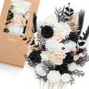 Ling's Moment Fake Flowers Box, Faux Greenery Stems Silk Dahlia Artificial Roses Eucalyptus for Wedding Bouquets Centerpieces Table Decorations Floral Arrangement, White & Black, Deluxe Combo