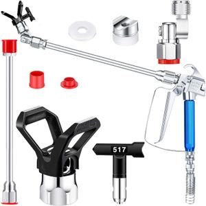 5 Pcs Airless Sprayer Gun Hose Kit Airless Paint Spray Gun High Pressure 3600 Psi 517 Tip Swivel Joint with Nozzle Guard Tips and 10 Inch Extension Rod for Machine Paint