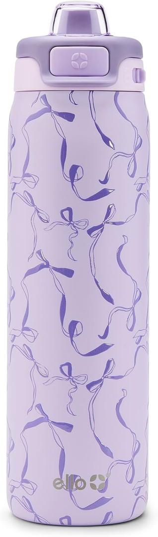 Ello Pop & Fill 22oz Stainless Steel Water Bottle with QuickFill Technology, Double Walled and Vacuum Insulated Metal, Leak Proof Locking Lid, Straw and Chug, Reusable, BPA Free, Take a Bow