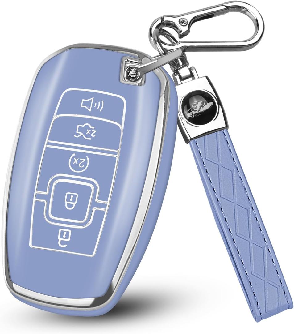 MILD EAST for Lincoln Key Fob Cover Compatible with Aviator Corsair Nautilus Navigator Continental MKC MKZ MKX Key Shell Case (Silver - Blue)