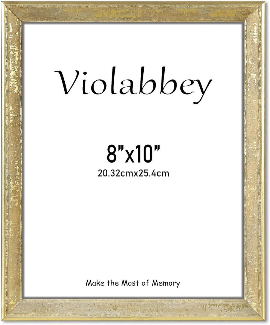 VIOLABBEY 8x10 Picture Frame Gold,Vintage Rustic Photo Frame with Distressed Finish for Home or Office Decor, Tabletop or Wall Display, Fits 8x10 Photos