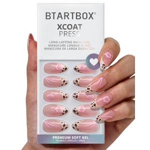 BTArtbox Press On Nails Almond- Wild Bloomery, Lamp-Curable 4-Week Wear Pink Leopard French Tip Press On Nails with Glue and Adhesive Tabs, Easy-to-Apply in 15 Sizes - 30 Nails All-in-One Kit