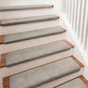 PURE ERA Bullnose Carpet Stair Treads Ultra Plush Cream Gray 14 Pcs | 36x9.5 Inch Self Adhesive Non Slip Soft Stair Carpet for Wooden Step Indoor, Reduce Noise for Stairs, Washable and Reusable