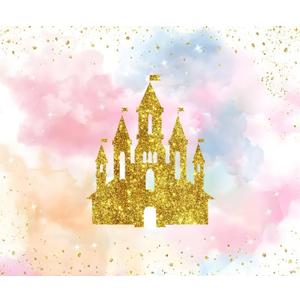 Princess Castle Backdrop Princess Birthday Party Decorations 10x8ft Banner Watercolor Pastel Rainbow Backdrop Gold Glitter Royal Birthday Photography Background Studio Props
