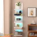 5 Tier Wall Shelf, White Lack Wall Shelf with LED Light, Vertical Floating Shelves for Wall Decor, Modern Wall Mount Shelving Unit, for Bedrooms, Living Rooms, Vanity