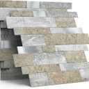 MOFIT Backsplash Tile for Kitchen Peel and Stick Stone Matte Finish, Bathroom Tiles Stickers 3D Wall Panel Linear Mosaic Marble Backsplash Waterproof(10sheets, Castle Brown)