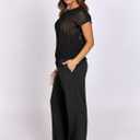 ANRABESS Women Two Piece Outfits Crochet Sheer Knit Sweater Top Wide Leg Pants Lounge Matching Sets Sweatsuit Travel Clothes (S)