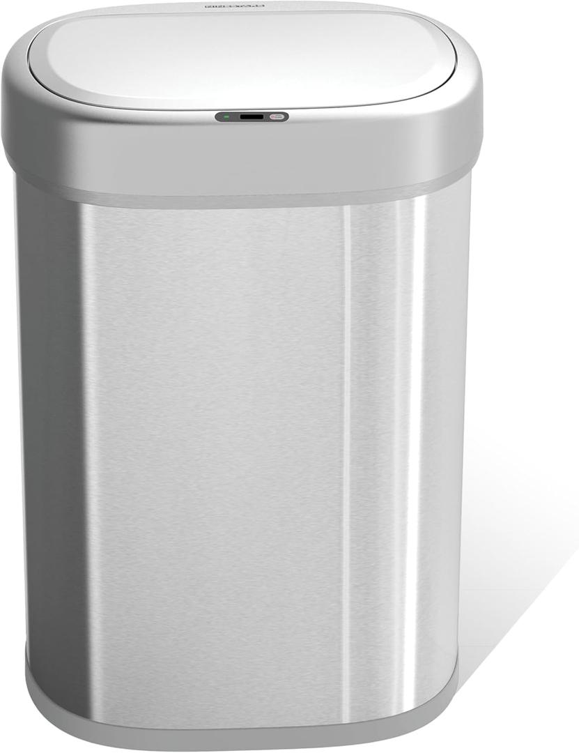 NINESTARS DZT-80-24 Automatic Motion Sensor Trash Can with Adjustable Sensor Range, Stainless Steel Base, Silver Lid, 21 Gallon