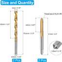 uxcell Tap and Drill Bit Set, 2pcs 3/16-24 UNC Straight Flute Thread Screw Taps & 2pcs 4mm Twist Drill Bits, Titanium Coated HSS-6542 Tapping Threading Tool Kit