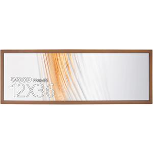 12x36 Picture Frame Brown Soild Wood Display Long Picture Puzzle Artwork Canvas Art Painting 12 x 36 12 by 36 Horizontal or Vertical for Wall Hanging