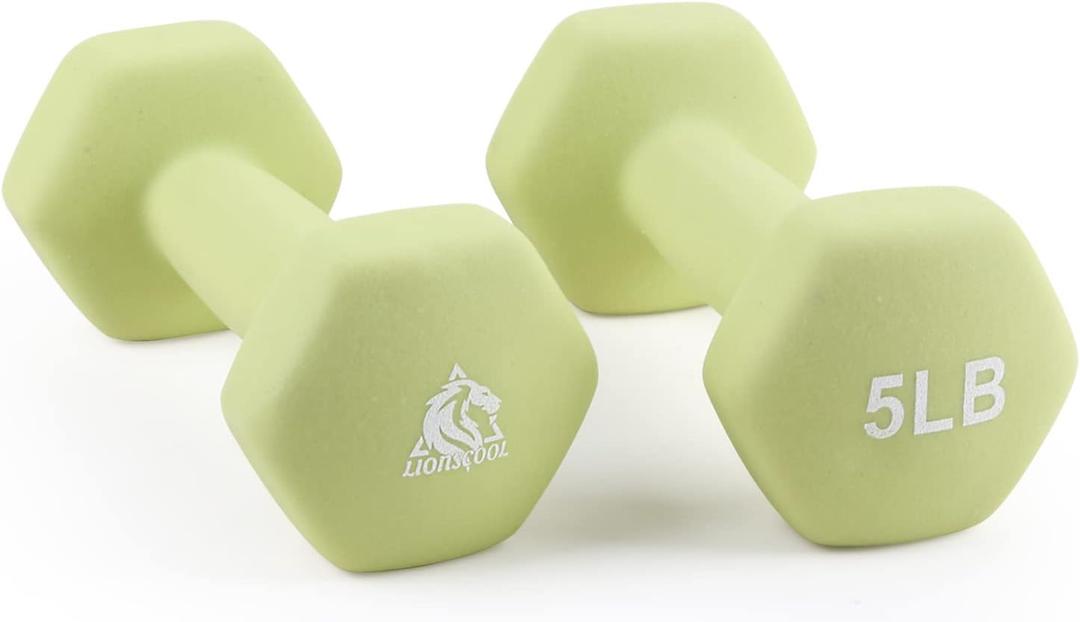 LIONSCOOL Set of 2 Neoprene Coated Dumbbell Hand Weights, Anti-Slip and Anti-Roll Hex Dumbbells in Pair for Strength Training, Resistance Training