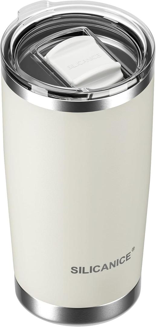 20oz Hygienic Stainless Steel Vacuum Insulated Tumbler w/ Easy-On/Easy-Off Lid - Removable slider, Double Wall 18/8 Travel Mug, BPA-Free, Fits Cup Holders, Premium Quality, Smart Value - Cream