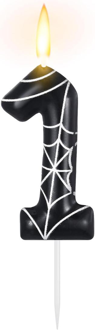 MTLEE Spider Candle Halloween Number Candles Birthday Candles Black White Spider Web Candles Bat Cake Topper Cake Candles for Spider Party Decoration Halloween Party Supplies (1)