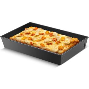 1 Pcs Detroit Style Pizza Pan 10 x 14 x 2.36 Inch Non Stick Rectangle Deep Pizza Pans Pre Seasoned Carbon Steel Sicilian Style Pan Dish Bakeware Kitchenware (Black)
