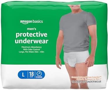Amazon Basics Incontinence Underwear for Men, Maximum Absorbency, Large, 18 Count (1 Pack)