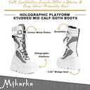 mikarka Womens Holographic Platform Mid Calf Combat Boots Lace Up Wedge Heel Studded Goth Knee High Boots, 39
