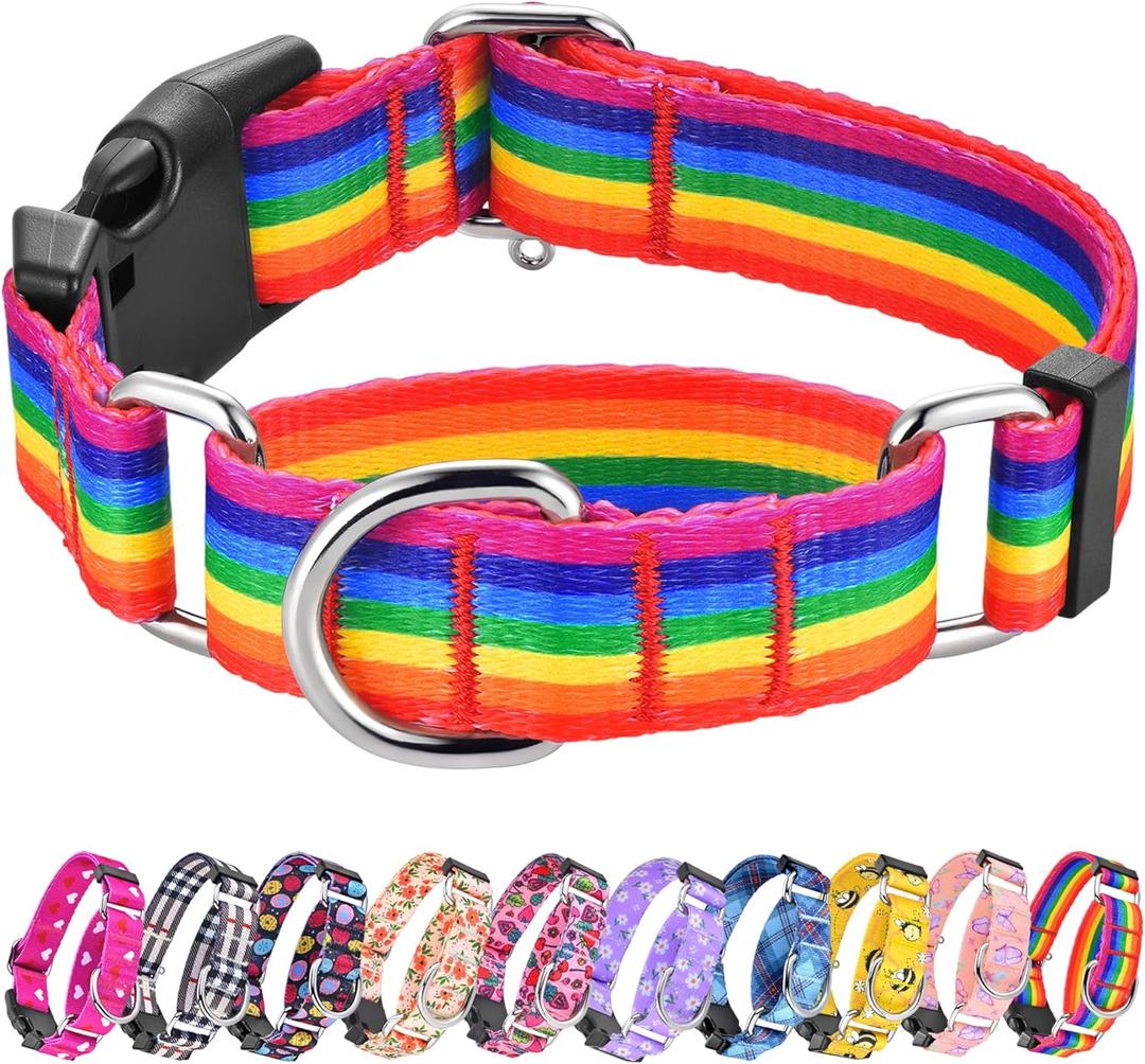 Hikiko Martingale Collar for Dogs Adjustable Soft Nylon Dog Collars with Cute Patterns for Small Medium Large DogRainbow,Small