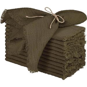 TURSTIN 12 Pieces Cotton Linen Cloth Napkin Handmade Cloth Napkin with Fringe 17 x 17 Inch Soft Dinner Wedding Napkins Square Rustic Fringe Table Napkins for Dinners, Parties, Weddings, Coffee