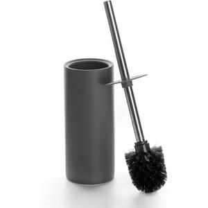 Matt Gray Ceramic Toilet Brush and Holder Set, Freestanding Toilet Bowl Cleaners Brush, Scrubber Brush for Toilet, Bathroom Accessories with Stainless Handle, Deep Cleaning