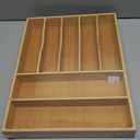 Bamboo Kitchen DrawerOrganizer, 13 Inch Silverware Organizer with Extra-deep Grooved Divider, 7 Slots Pure Bamboo Wood Caddy for Flatware Cutlery Knives, Forks, Spoons