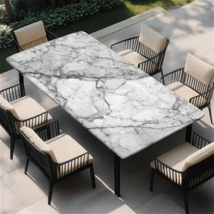 Rectangle Fitted Table Cover Waterproof Stain-Resistant Wipeable Polyester Tablecloths with Elastic Edge Design Fits 4 Foot Tables for Indoor, Picnic, Camping, Outdoor, 48" x 24" (White Marble)