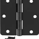 6 Pack 3.5" x 3.5" Black Door Hinges, Matte Black Door Hinges 3 1/2 Interior Hinges 1/4" Radius Standard Residential Bedroom Door