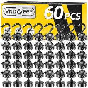 VNDUEEY 60 Pack Black Magnetic Hooks, 25Lbs Strong Magnet Hooks for Hanging, Metal Magnet Hooks Heavy Duty, Magnetic Hook for Home, Office, Classroom and Cruise Cabins