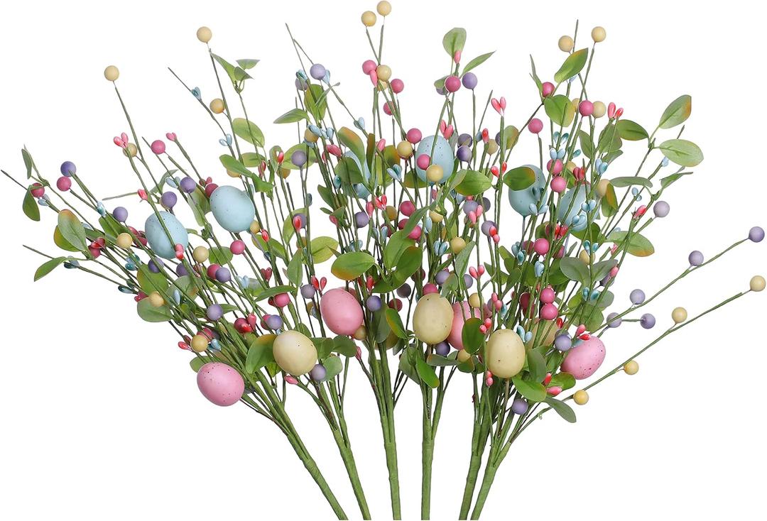 6PCS Easter Egg Stems,17in Tall Artificial Easter Picks Colorful Berry Sprays for Flower Arrangement and Home Decor