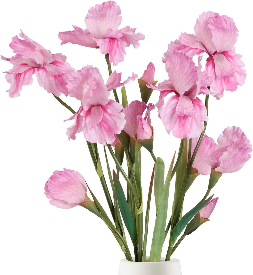 IPOPU Artificial Iris Flowers,5PCS Fake Pink Iris Flowers 31.1" Long Stem Silk Flowers for Table Wedding Office Home Decor(Pink)