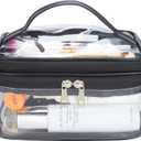 HAOGUAGUA Double Layer Clear Cosmetic Bag Makeup Bag, Waterproof Travel Toiletry Bag, Transparent PVC Hair & Nail Accessories Pouch Beach Bag Organizer (Black)
