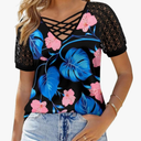 CRAZY GRID Women's T-Shirt Short Sleeve V-Neck Tops 2025 Summer Graphic Trendy Casual Comfy Tshirts,XL