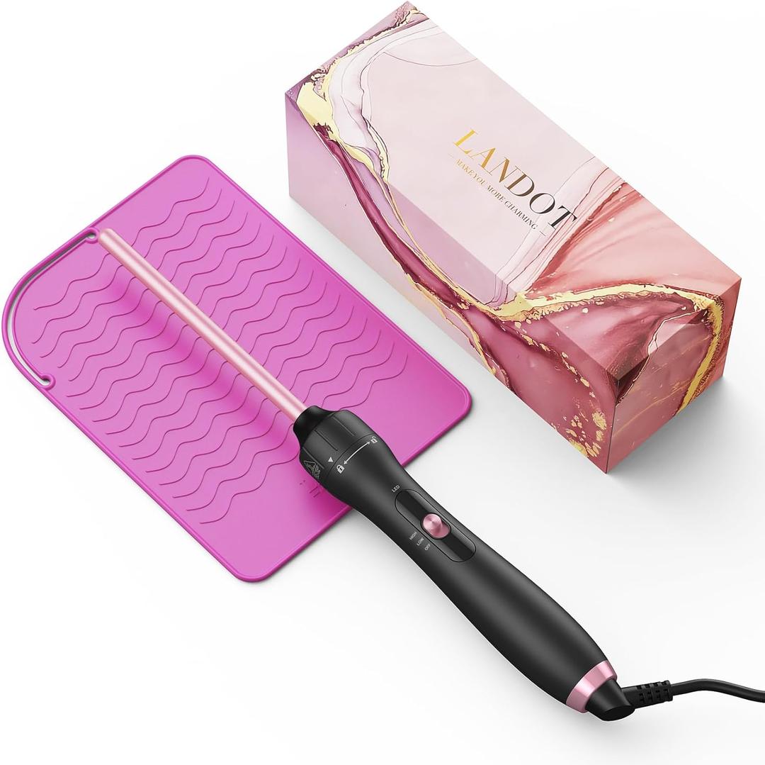 LANDOT Small Pencil Curling Wand Iron: 9mm Clip Free Hair Curler - Professional 3/8 Inch Curling Wand for Tight Curls, - Includes Heat Resistant Silicone Mat & Glove