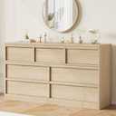 GarveeHome 7 Drawer Dresser for Bedroom, 54in Wide Natural Oak 7 Chest of Drawers with Large Storage, Wooden Dresser Organizer for Living Room, Nursery, Entryway, 15.9"D x 54"W x 30.6"H