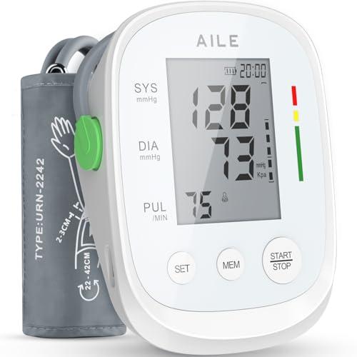 AILE Blood Pressure Monitor, Blood Pressure Machine Upper Arm Large Cuff(8.7"-16.5"), High Automatic Blood Pressure Monitors Cuff for Home Use, Manual Arm Bp Monitor, 2 * 99 Memory (White)
