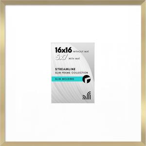 Americanflat 16x16 Picture Frame with Polished Plexiglass - Use as 5x7 Frame with Mat or Display 16x16 Photo Without Mat - Streamline Collection - Thin Border Square Frames for Wall Display - Gold